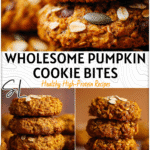 Close-up of healthy pumpkin oat cookies stacked with oats sprinkled on top 2